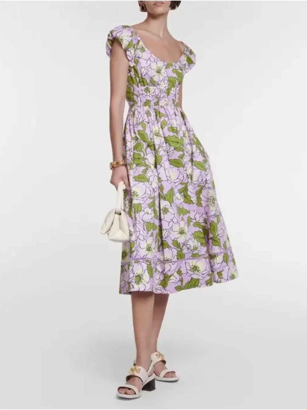 Tory Burch Pink Floral Smocked Cotton Dress Size 10 8719
